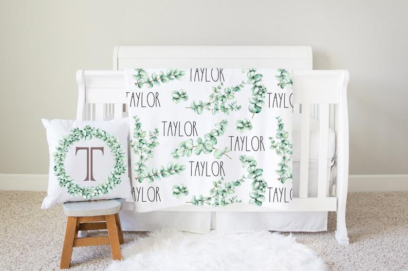 Personalized Eucalyptus Swaddle Blanket - Squishy Cheeks