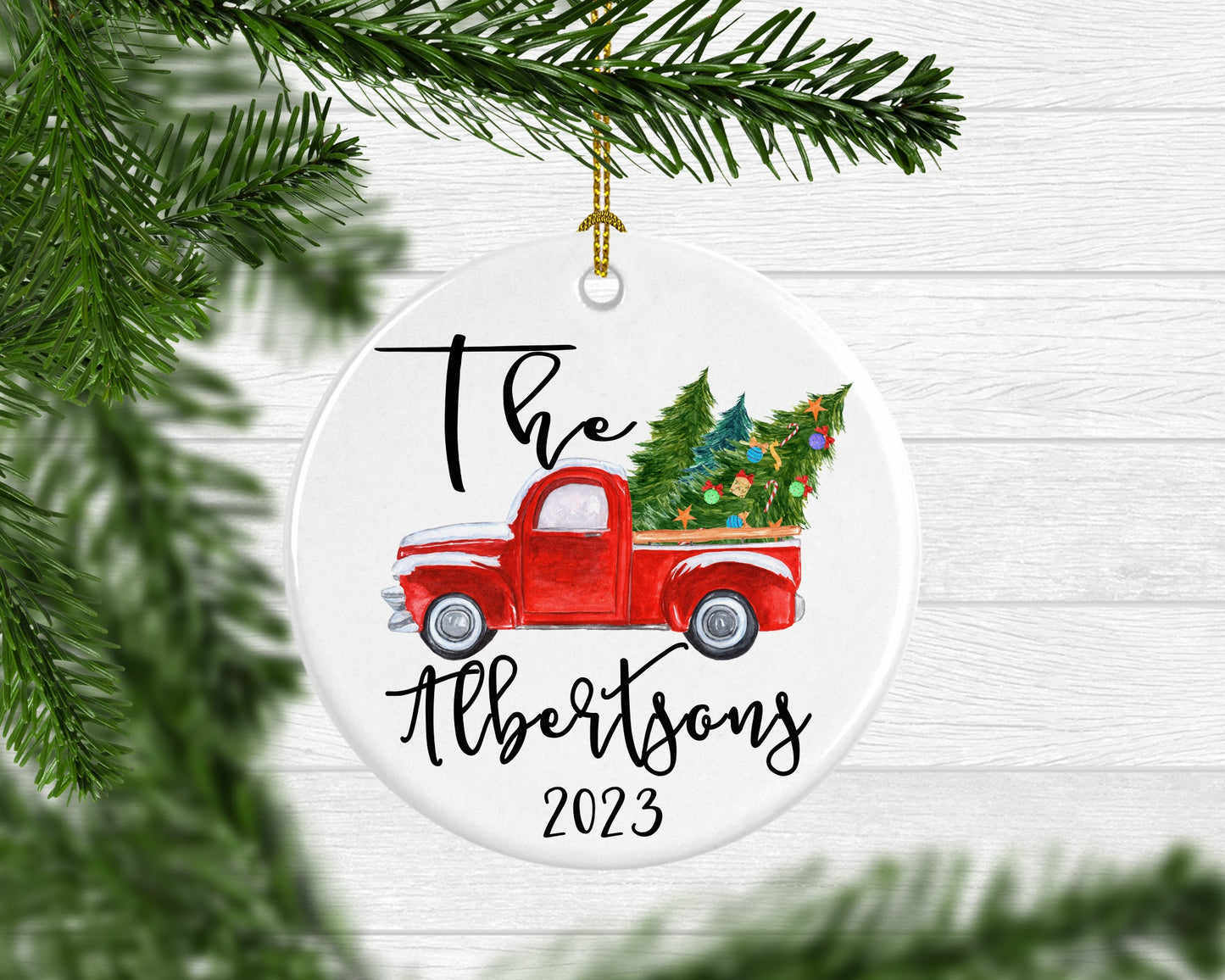 Personalized Family Christmas Ornament Vintage Truck - Squishy Cheeks