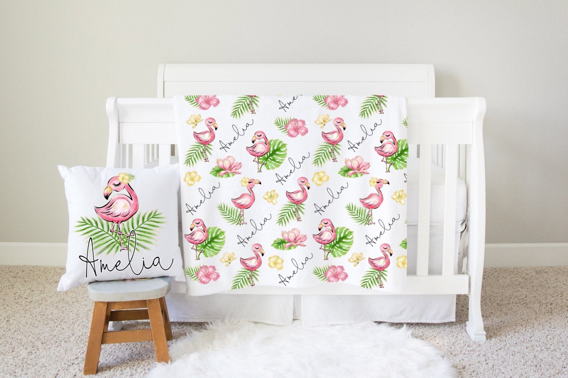 Personalized Flamingo Nursery Pillow - Squishy Cheeks