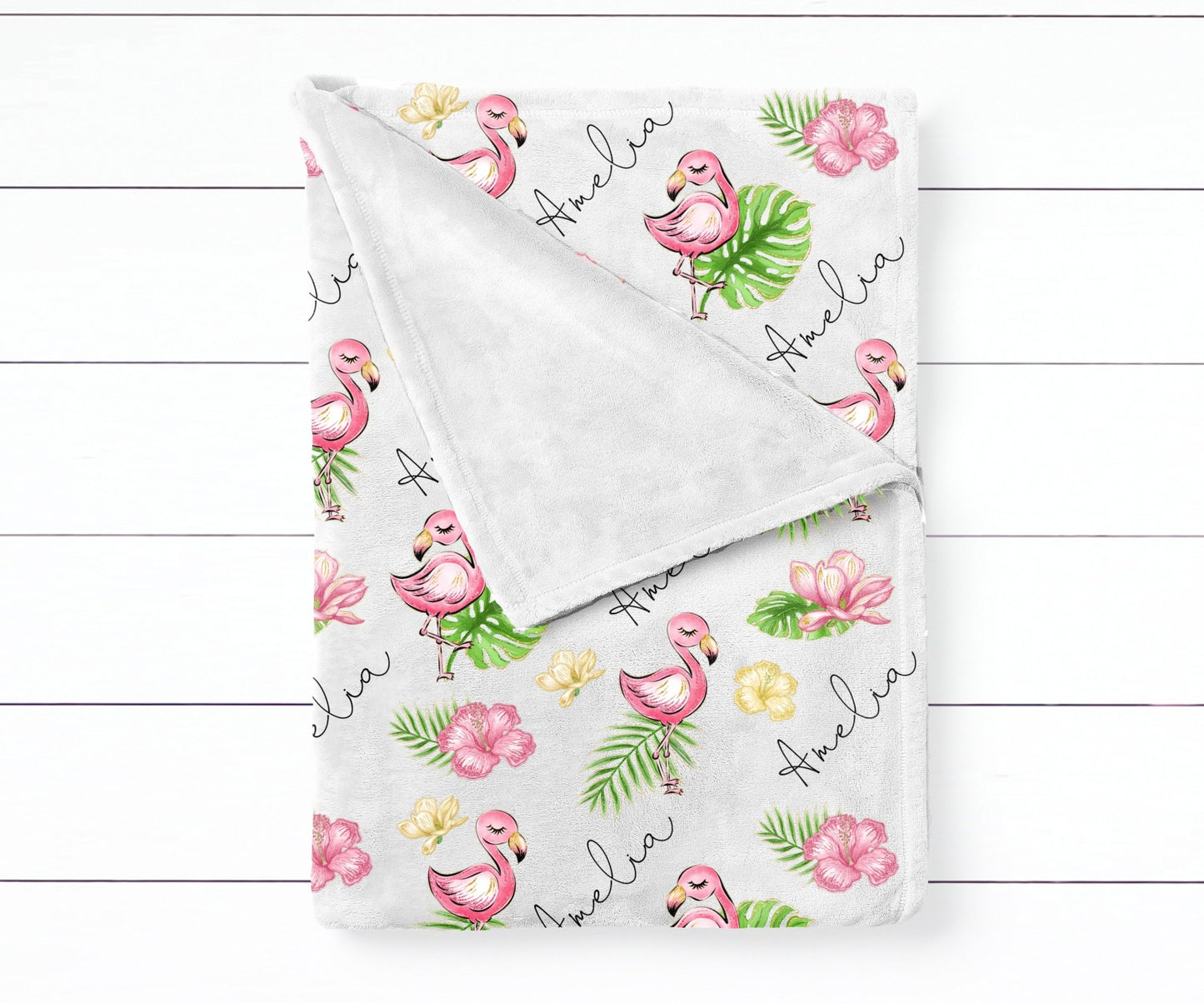 Personalized Flamingo Nursery Swaddle Blanket - Squishy Cheeks