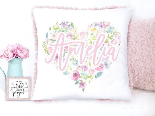 Personalized Floral Heart with Name Pillow - Squishy Cheeks