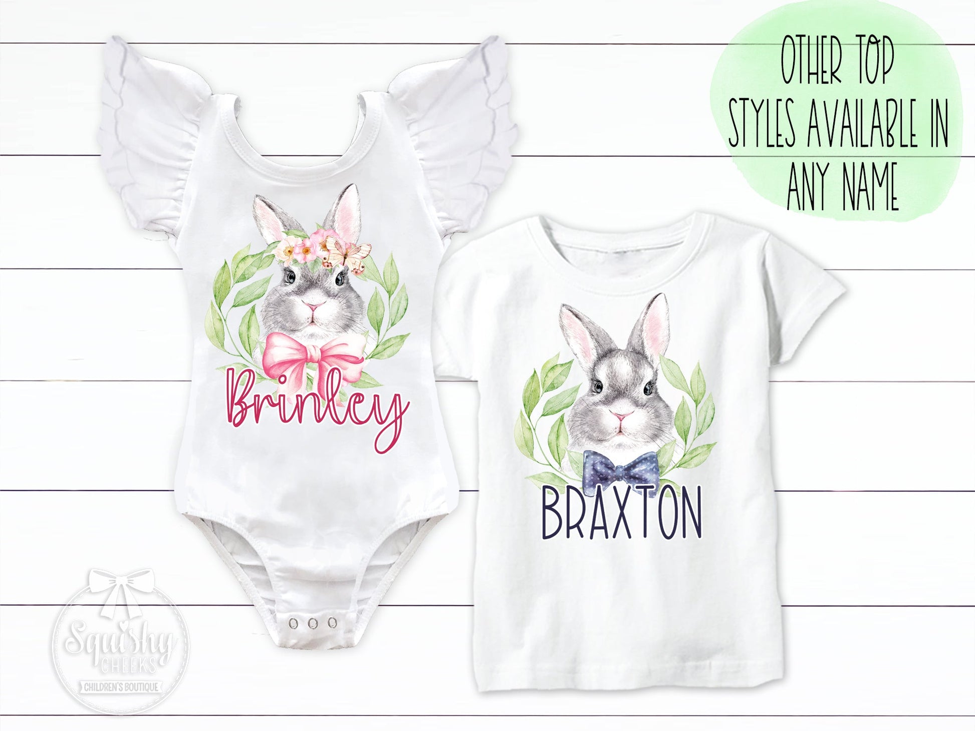 Personalized Girl Or Boy Easter Bunny Matching Sibling Top - Squishy Cheeks