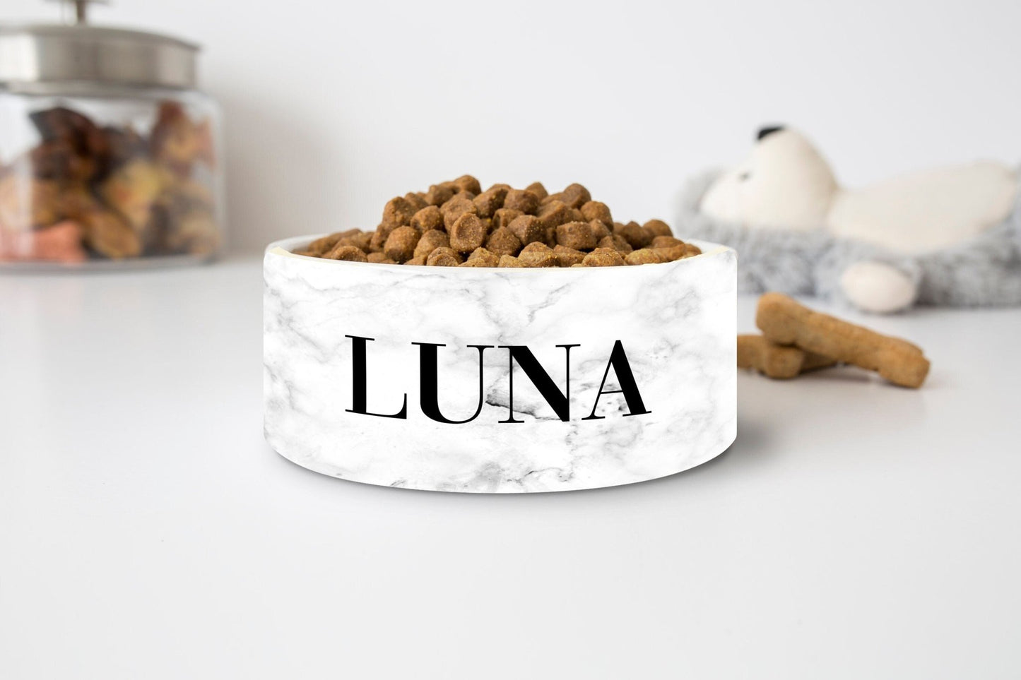 Personalized Marble Dog Bowl Cat Pet Bowl with Name Modern Gift for Pet Food Bowl Water Bowl Small Cat Bowls Ceramic 6" or 7" - Squishy Cheeks