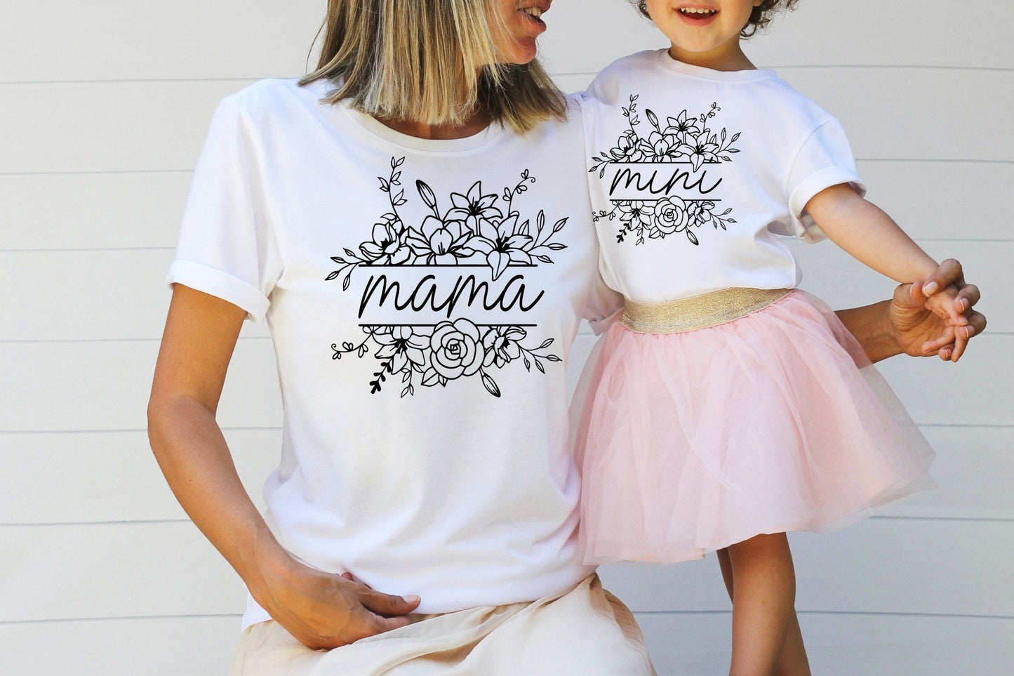 Personalized Mommy and Me Shirts Matching Mama and Girl Shirt Wildflower Mothers Day Gift Mothers Day Shirts for Mom Child and Baby - Squishy Cheeks