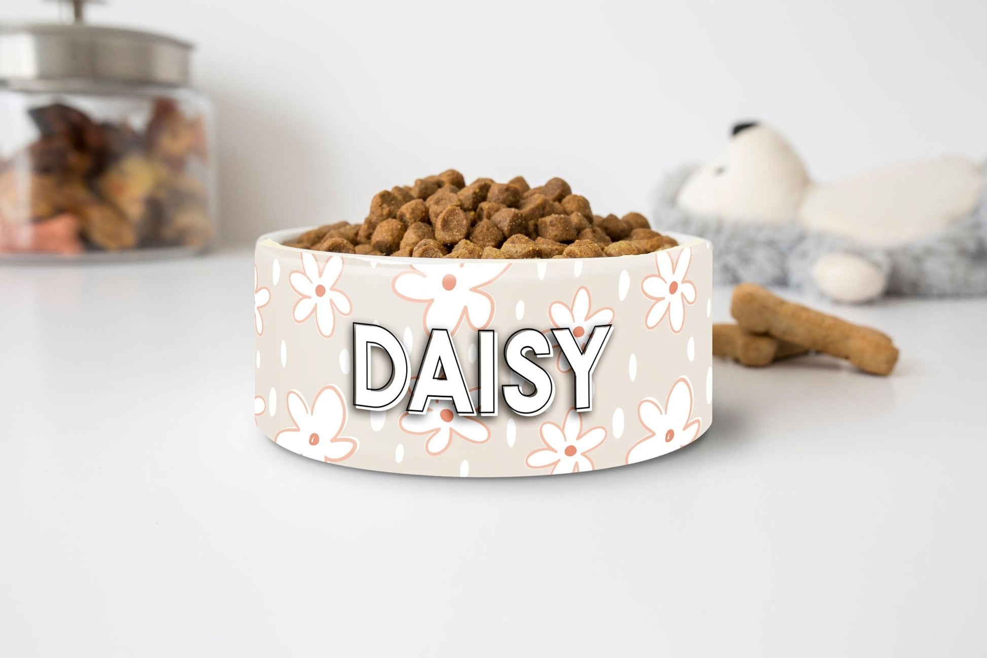 Personalized Neutral Dog Bowl Cat Pet Bowl with Name Gift for Pet Food Bowl Water Bowl Small Cat Bowls Ceramic 6" or 7" - Squishy Cheeks