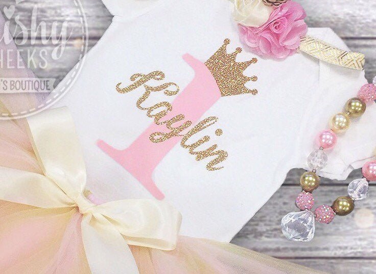 Personalized Pink and Gold Birthday Princess Top - Squishy Cheeks