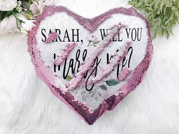 Personalized Proposal Heart Shaped Sequin Pillow - Squishy Cheeks