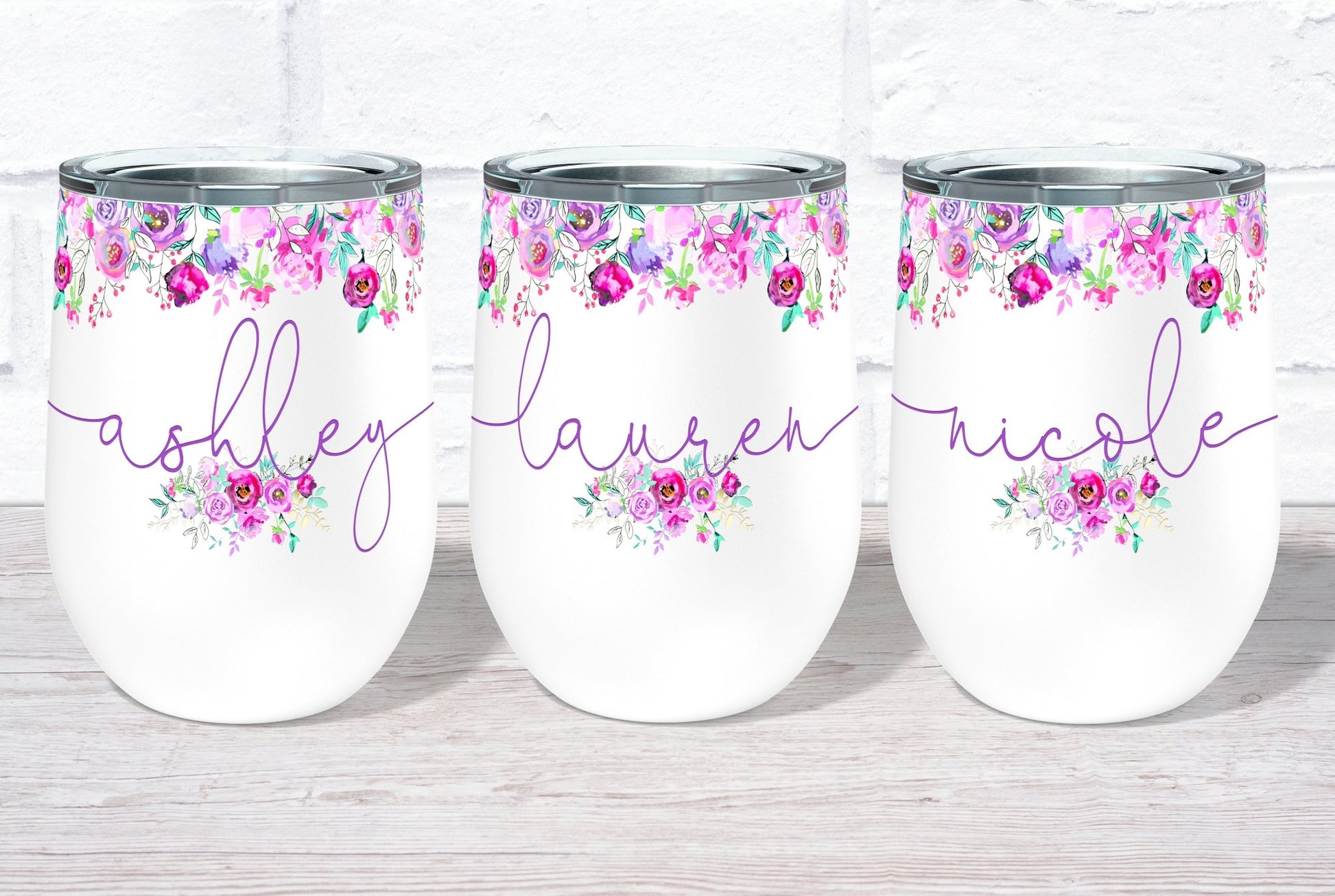 Floral Name Personalized Insulated Tumbler With Lid & Straw