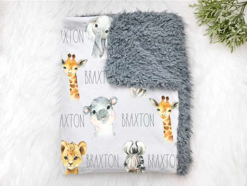 Personalized Safari Animals Jungle Swaddle Blanket - Squishy Cheeks