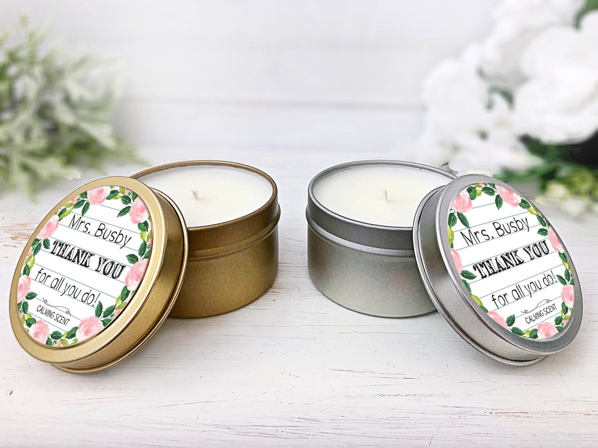Personalized Teacher Gift Calming Candle Custom Teacher Appreciation Gift Teacher Birthday Soy Candle Gold Candle Silver Candle - Squishy Cheeks