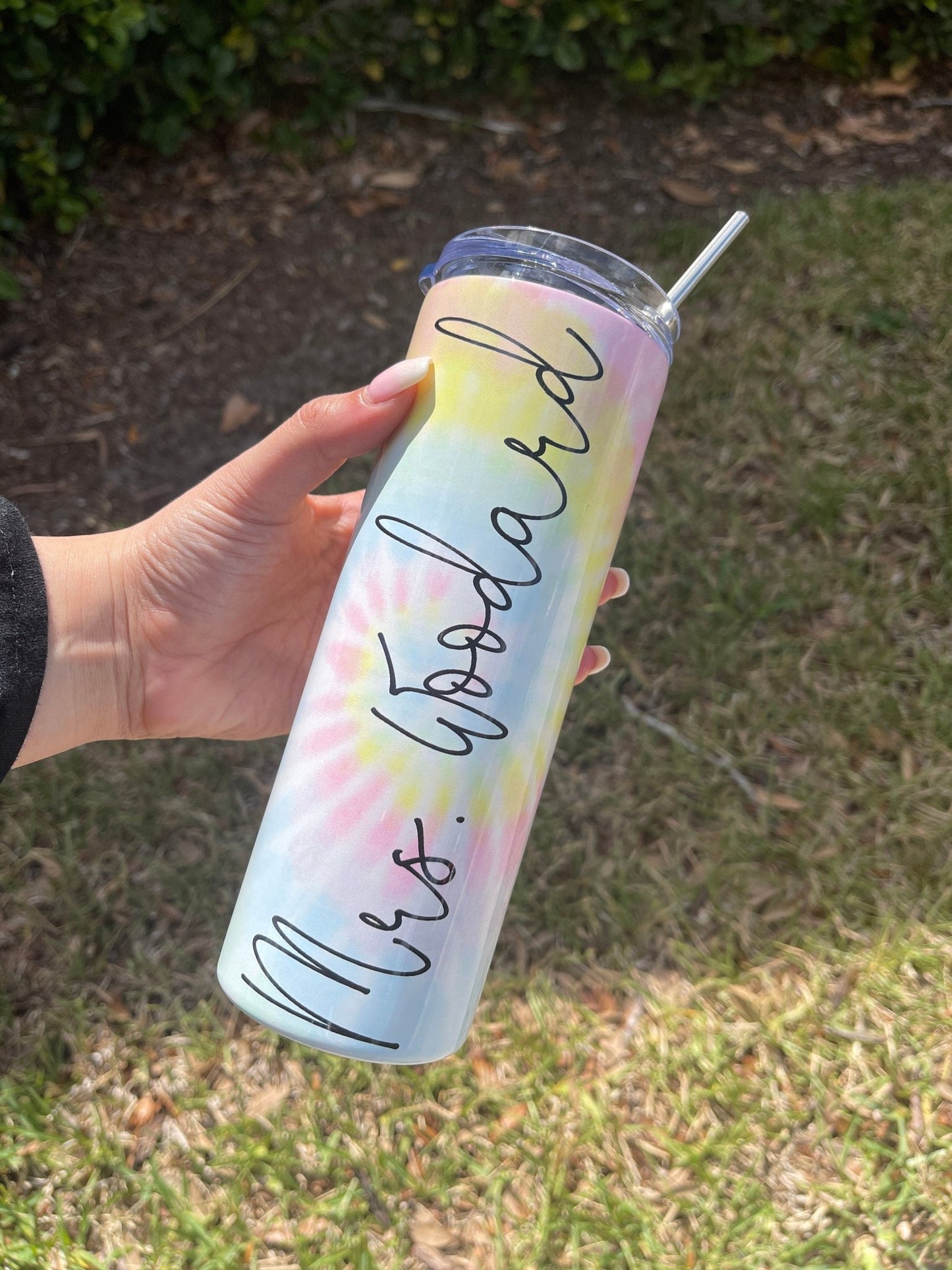 Personalized Tie Dye Tumbler Gift for Friend Bridesmaid Gift Summer Wedding Gift Birthday Gift for Her Custom Water Bottle - Squishy Cheeks