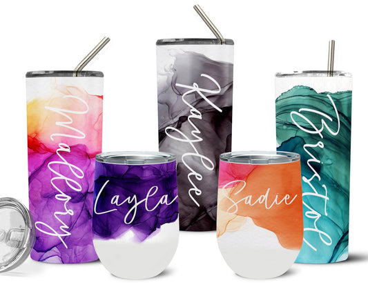 Personalized Watercolor Alcohol Ink Tumbler Gift for Friend Bridesmaid Gift Summer Wedding Gift Birthday Gift for Her Custom Water Bottle - Squishy Cheeks