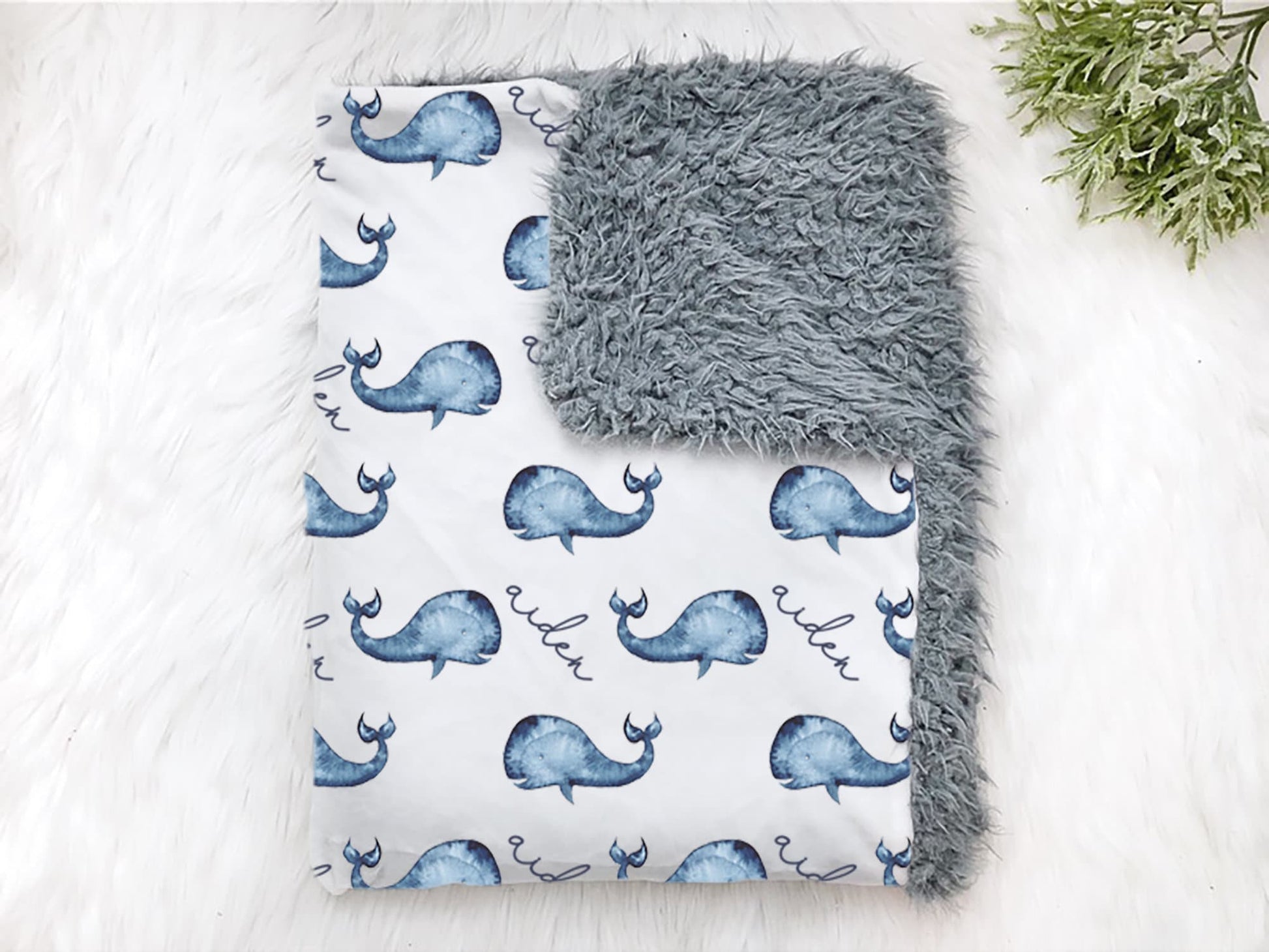 Personalized Whale Blanket Nautical Whale Nursery Baby Boy Blanket Pillow Set Baby Swaddle Nautical Baby Shower Gift Name Receiving Blanket - Squishy Cheeks