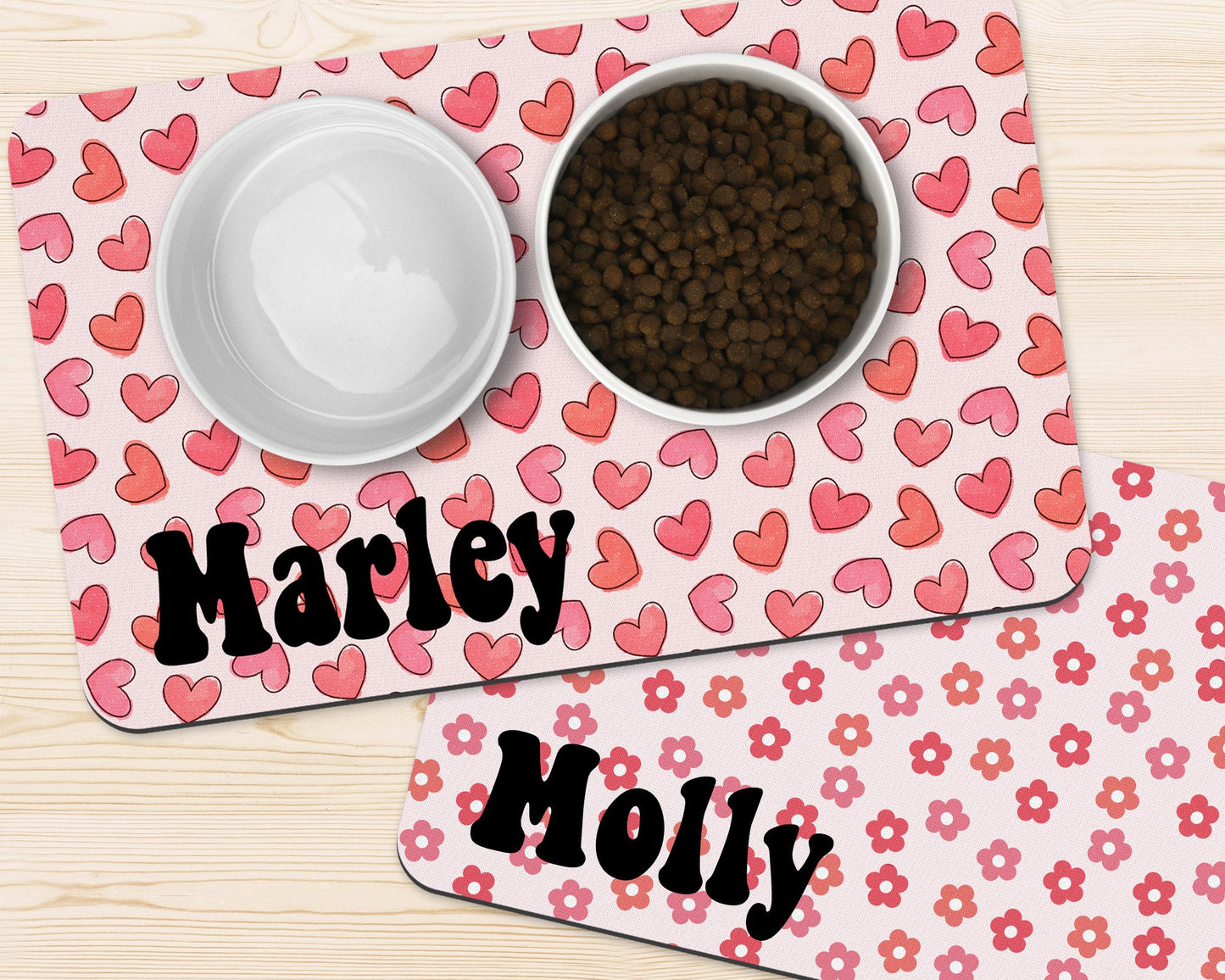 Pet Personalized Valentine's Day Mat Dog Bowl Mat Custom Pet Food Bowl Mat With Name - Squishy Cheeks