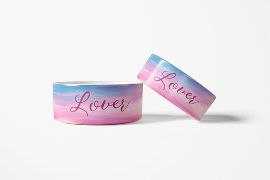 Pink and Blue Tie Dye Lover Pet Bowls, Personalized Dog Bowl, Cat Pet Bowl with Name - Squishy Cheeks