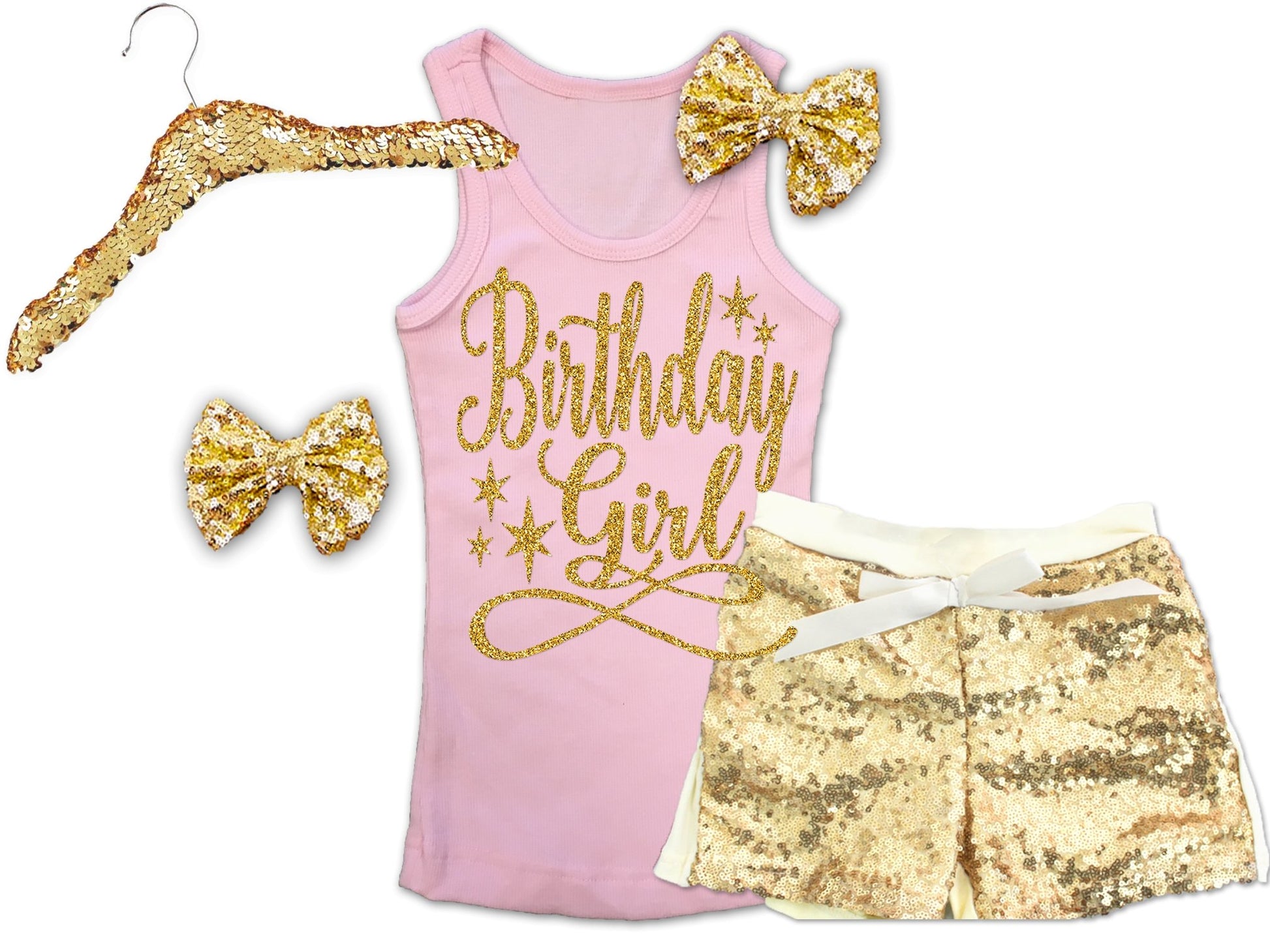 Pink and Gold Birthday Girl Tank Outfit - Squishy Cheeks