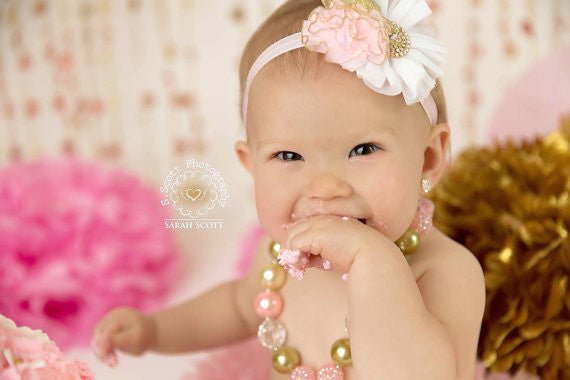 Pink and Gold Headband and Sandals- purchase individually or as a set - Squishy Cheeks