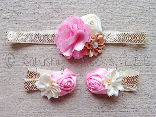 Pink and Gold Piggy Petals & Headband - purchase individually or as a set - Squishy Cheeks