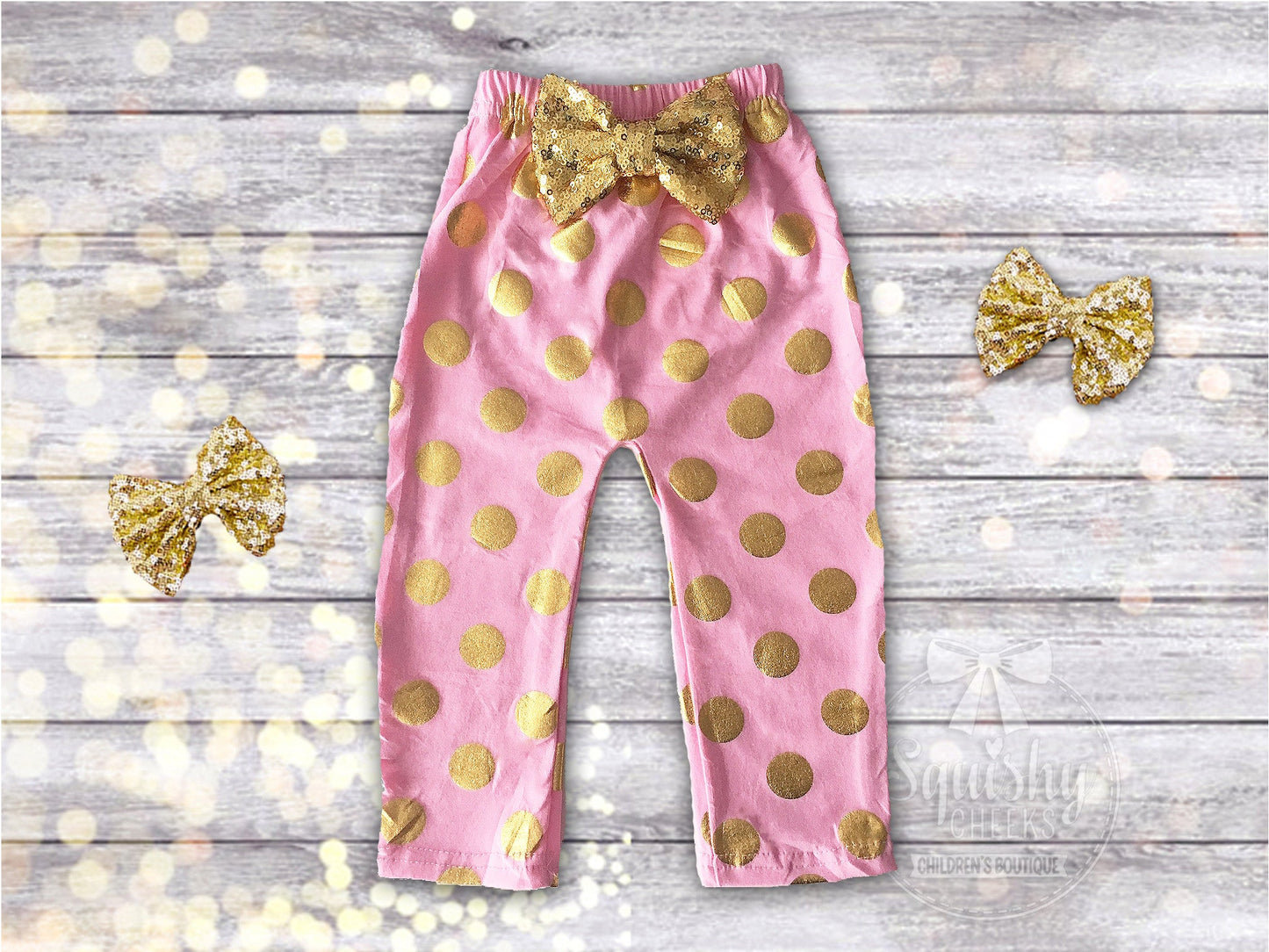 Pink and Gold Polka Dot Baby Leggings - Squishy Cheeks