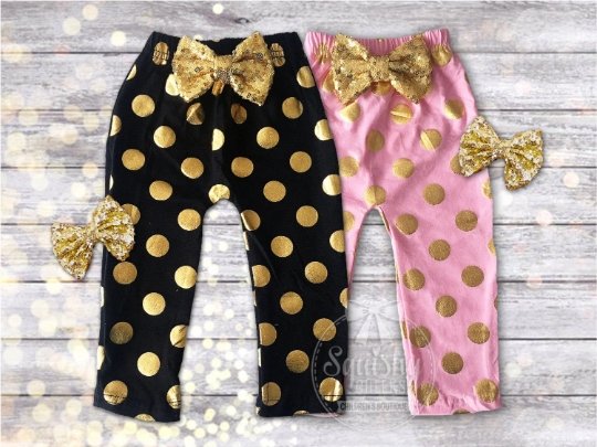 Pink and Gold Polka Dot Baby Leggings - Squishy Cheeks
