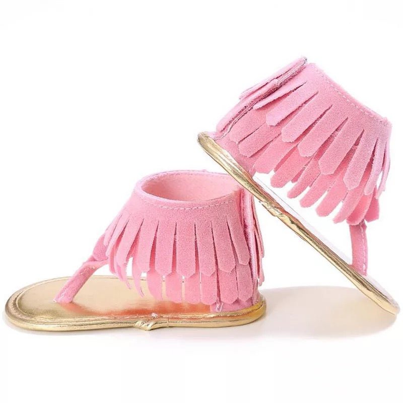 Pink Boho Fringe Sandals - Squishy Cheeks