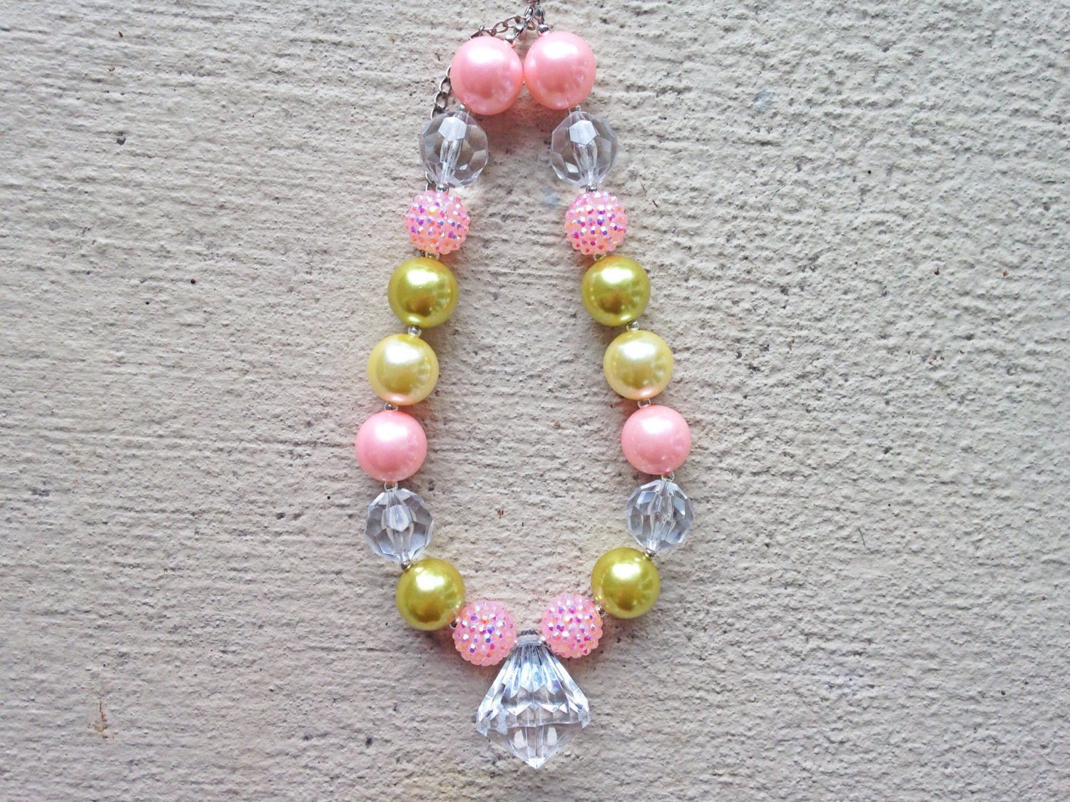 Pink, Ivory and Old Gold Chunky Necklace - Squishy Cheeks