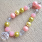 Pink, Ivory and Old Gold Chunky Necklace - Squishy Cheeks