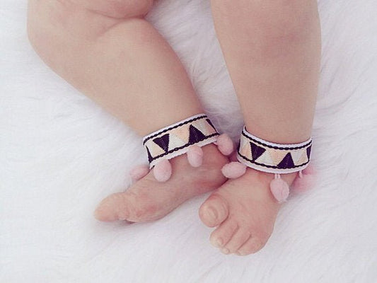 Pink Pom Pom Boho Beaded Fringe Anklets - Squishy Cheeks