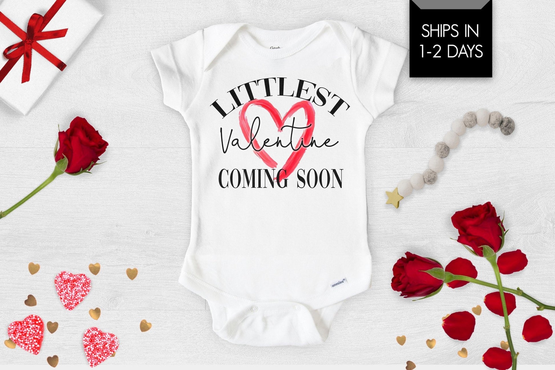 Pregnancy Announcement Onesie® Littlest Valentine Coming Soon Valentine's Day Onesie® Baby Onesie® Bodysuit Baby Shower Gift - Squishy Cheeks