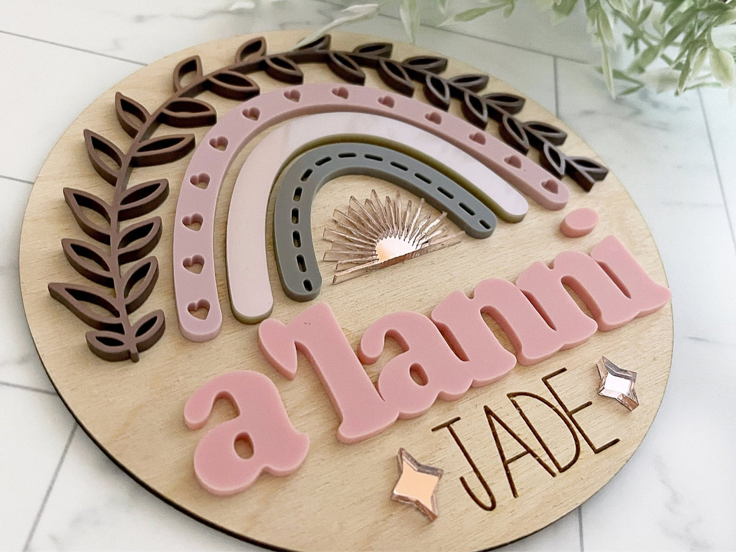 Rainbow Baby Girl Name Sign Wood Name Sign 3D Name Announcement Sign Rainbow Nursery Newborn Photo Prop Hospital Plaque Sizes: 5.5 & 11.5 - Squishy Cheeks
