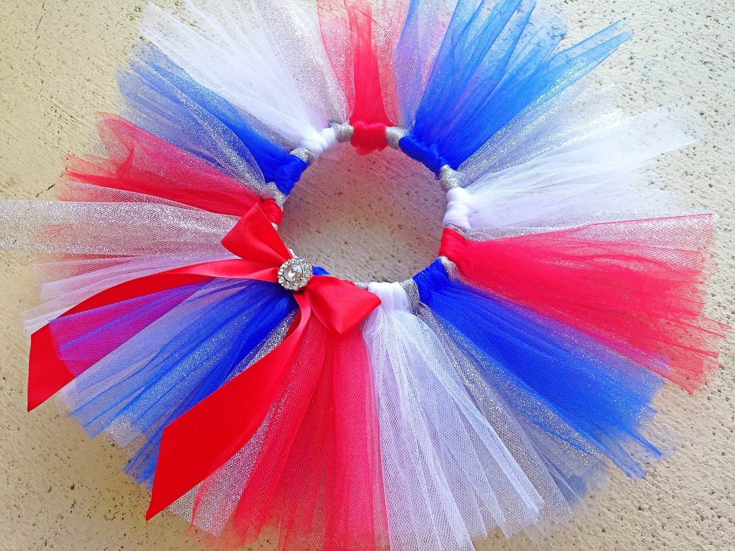 Red, White and Blue Poofy Tutu with Satin Bow - Squishy Cheeks