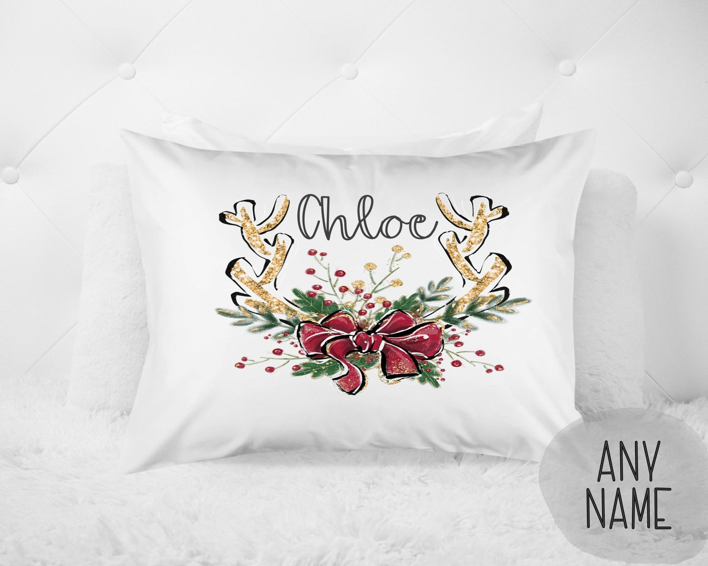 Reindeer Antler Custom Christmas Pillowcase - Squishy Cheeks