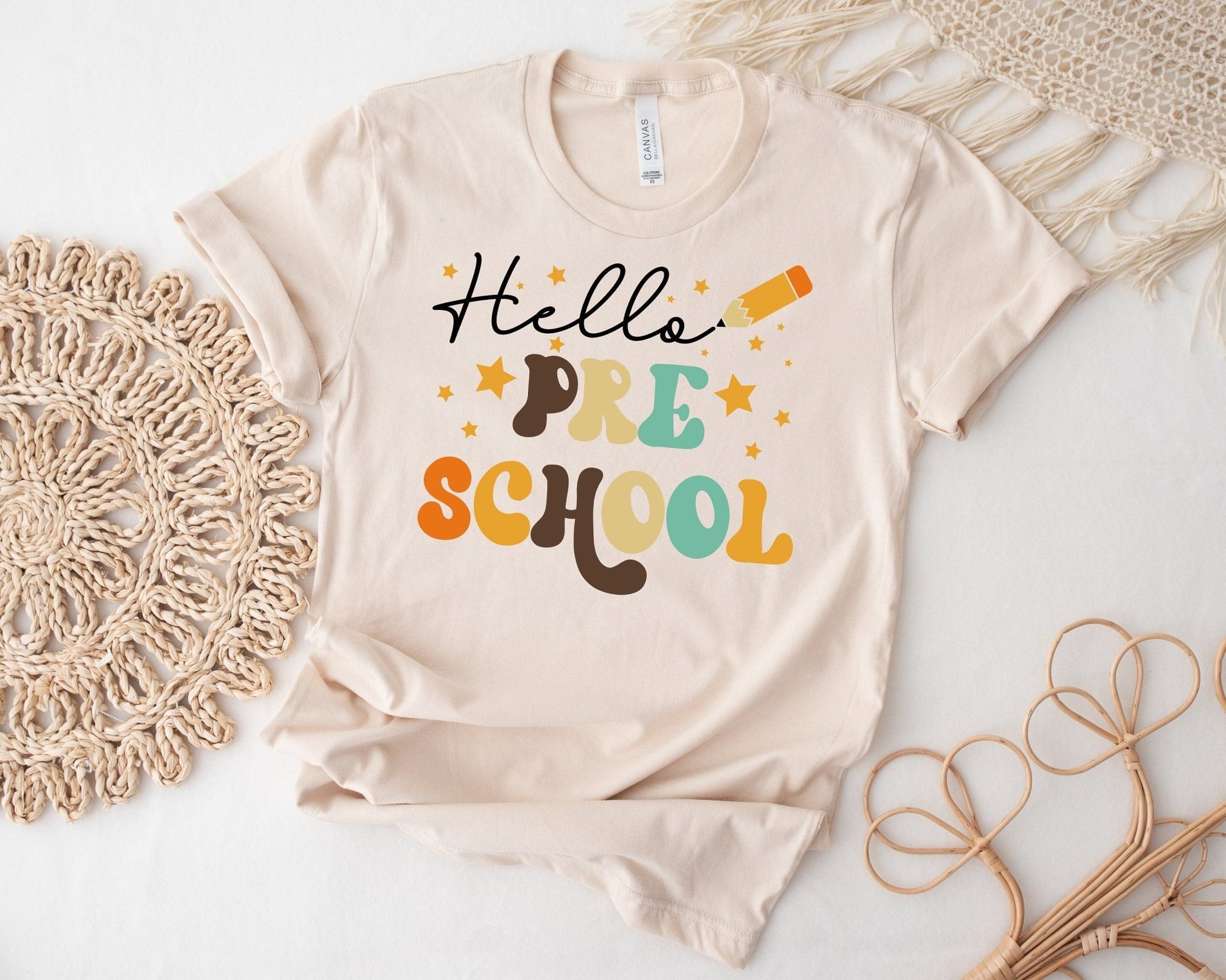 Retro Back to School Tee shirt Hello Preschool - Squishy Cheeks