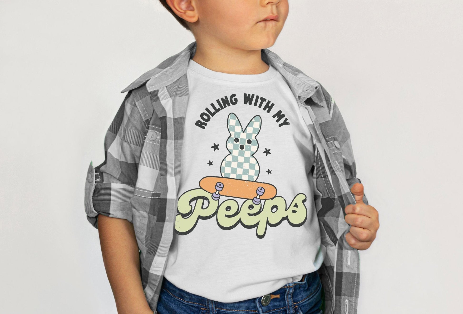 Retro Boys Easter Shirt Rollin With My Peeps Easter Onesie® Boy Raglan Tee - Squishy Cheeks