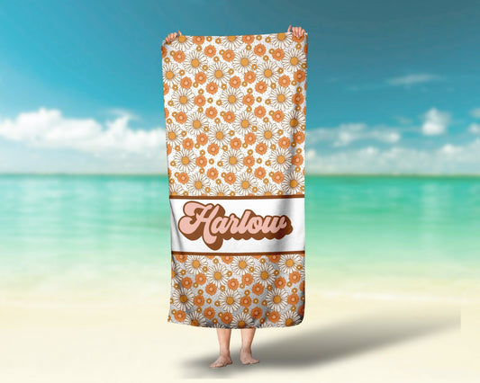 Retro Daisy Personalized Beach Towel - Squishy Cheeks