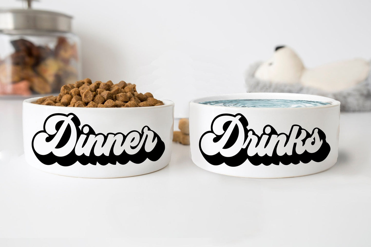 Retro Dog Bowl New Dog Gift Funny Dog Gift Pet Food Bowl Water Bowl Cat Bowls Dinner Drinks Personalized Dog Bowl Ceramic 6" or 7" White 1 - Squishy Cheeks