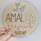 Rose Baby Girl Name Sign Floral Wood Name Sign 3D Name Announcement Sign Floral Nursery Newborn Photo Prop Hospital Plaque Sizes: 5.5 & 11.5 - Squishy Cheeks