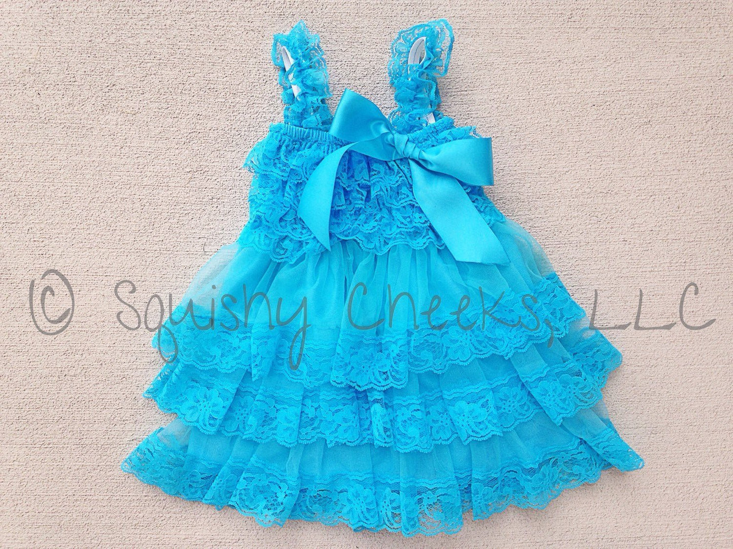 SALE Bright Turquoise Ruffled Lace Dress - Squishy Cheeks
