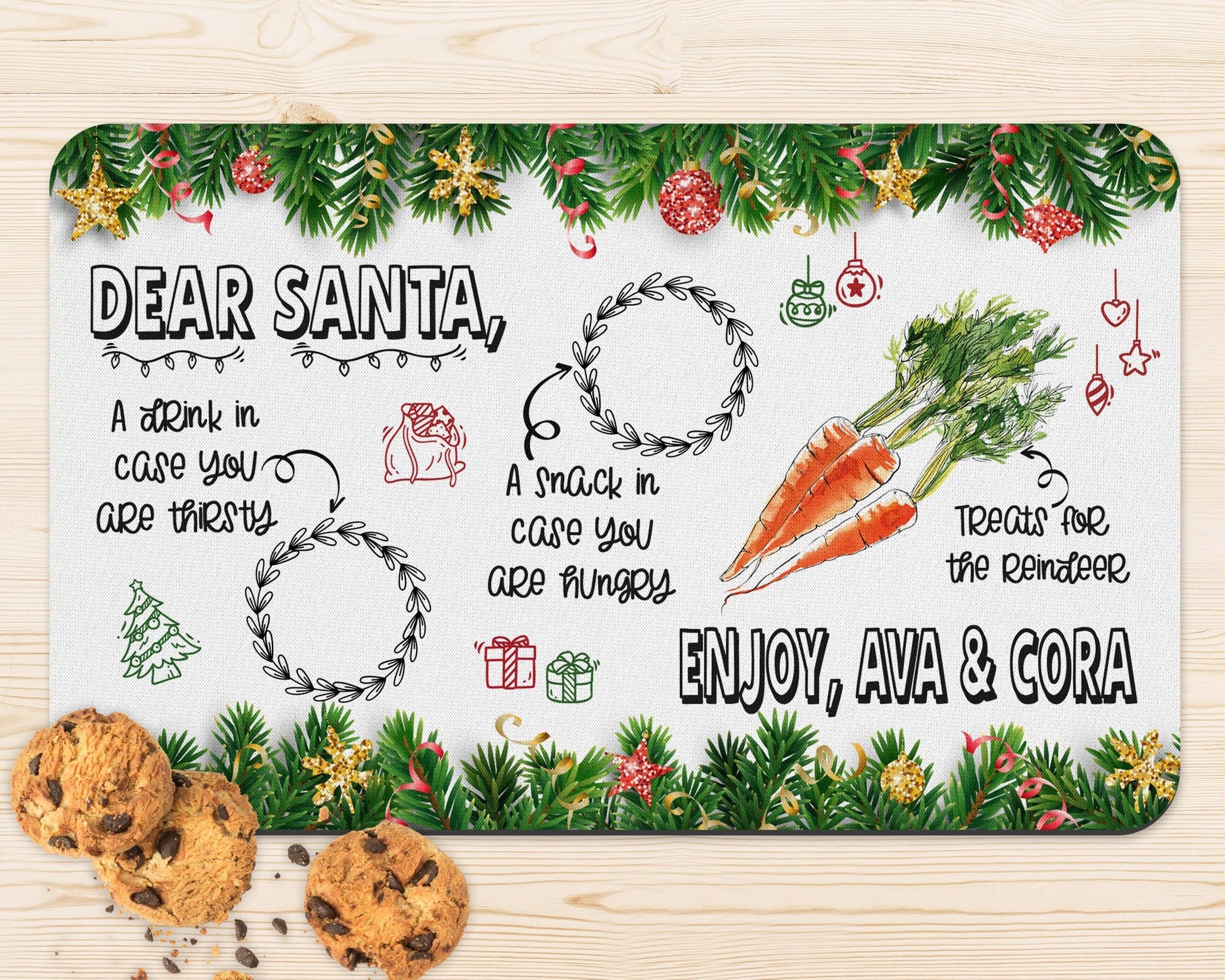 Santa Placemat Personalized Milk and Cookie Place Mat for Santa Custom - Squishy Cheeks