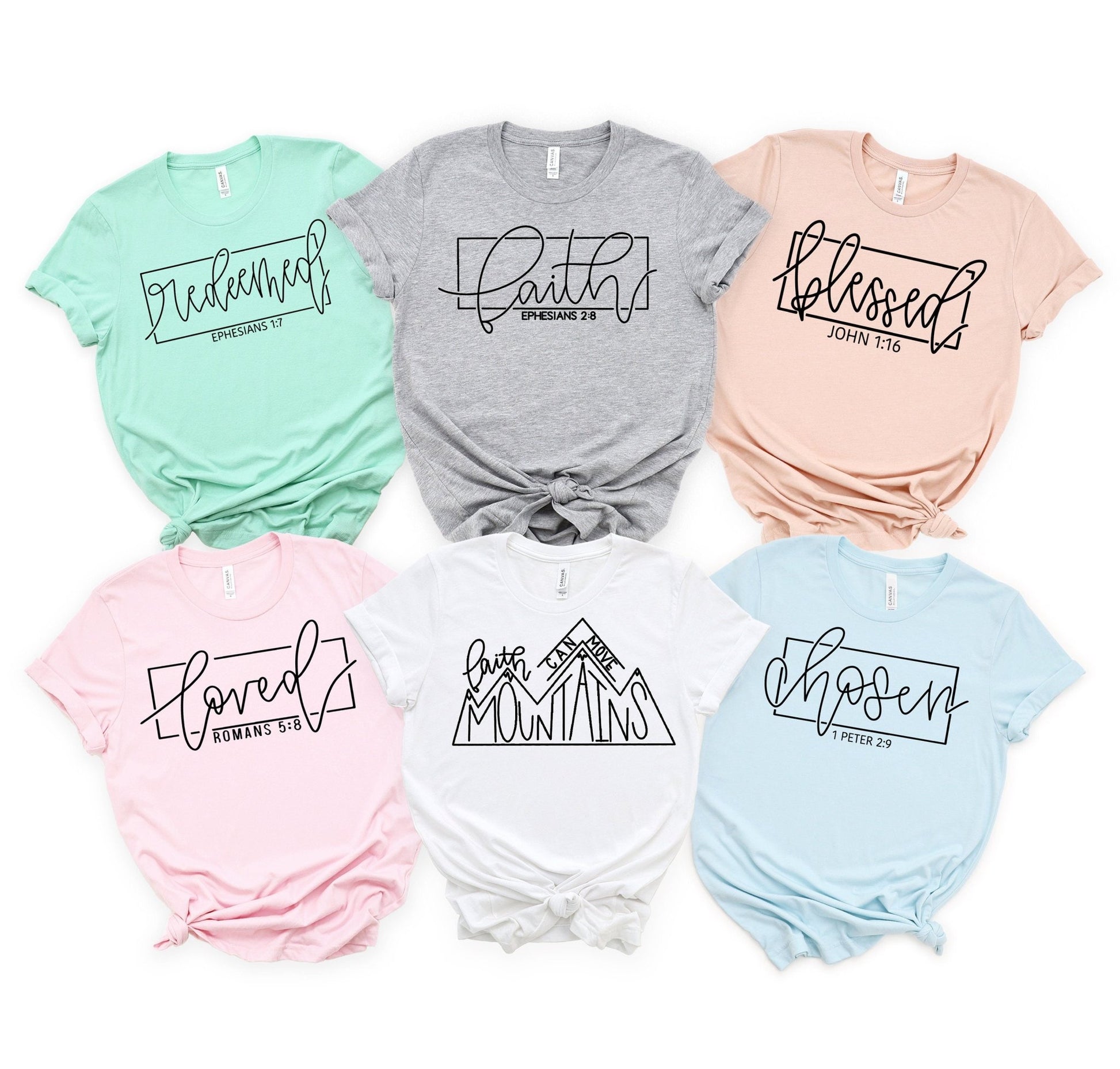 Scripture Shirts Easter Shirts Christian ShirtsFaith Blessed Chosen Redeemed Loved Shirts Positive Shirts - Squishy Cheeks