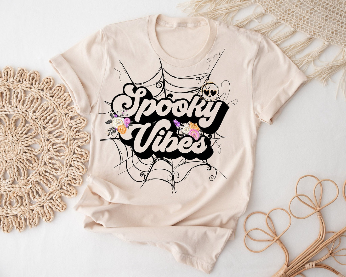 Spooky Vibes Girls Halloween Shirt Funny Retro Halloween Outfit Toddler - Adult Sizing - Squishy Cheeks