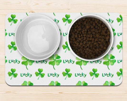 St Patrick's Lucky Dog Food Mat Rubber Non-Slip Mat Holiday Dog Food Bowl Mat - Squishy Cheeks