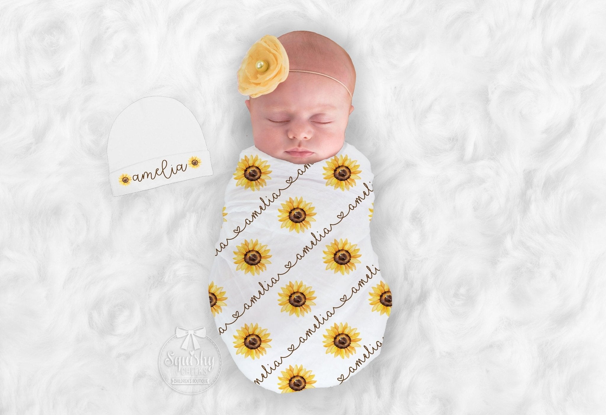 Sunflower Personalized Baby Girl Nursery Blanket Squishy Cheeks