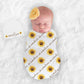 Sunflower Baby Blanket Personalized Baby Girl Swaddle Fall Sunflower Nursery Decor Name Blanket Baby Shower Gift Blanket and Pillow Set - Squishy Cheeks