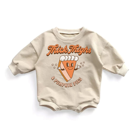 Thick Things and Pumpkin Pies Retro Cartoon Baby Romper Bubble Romper - Squishy Cheeks