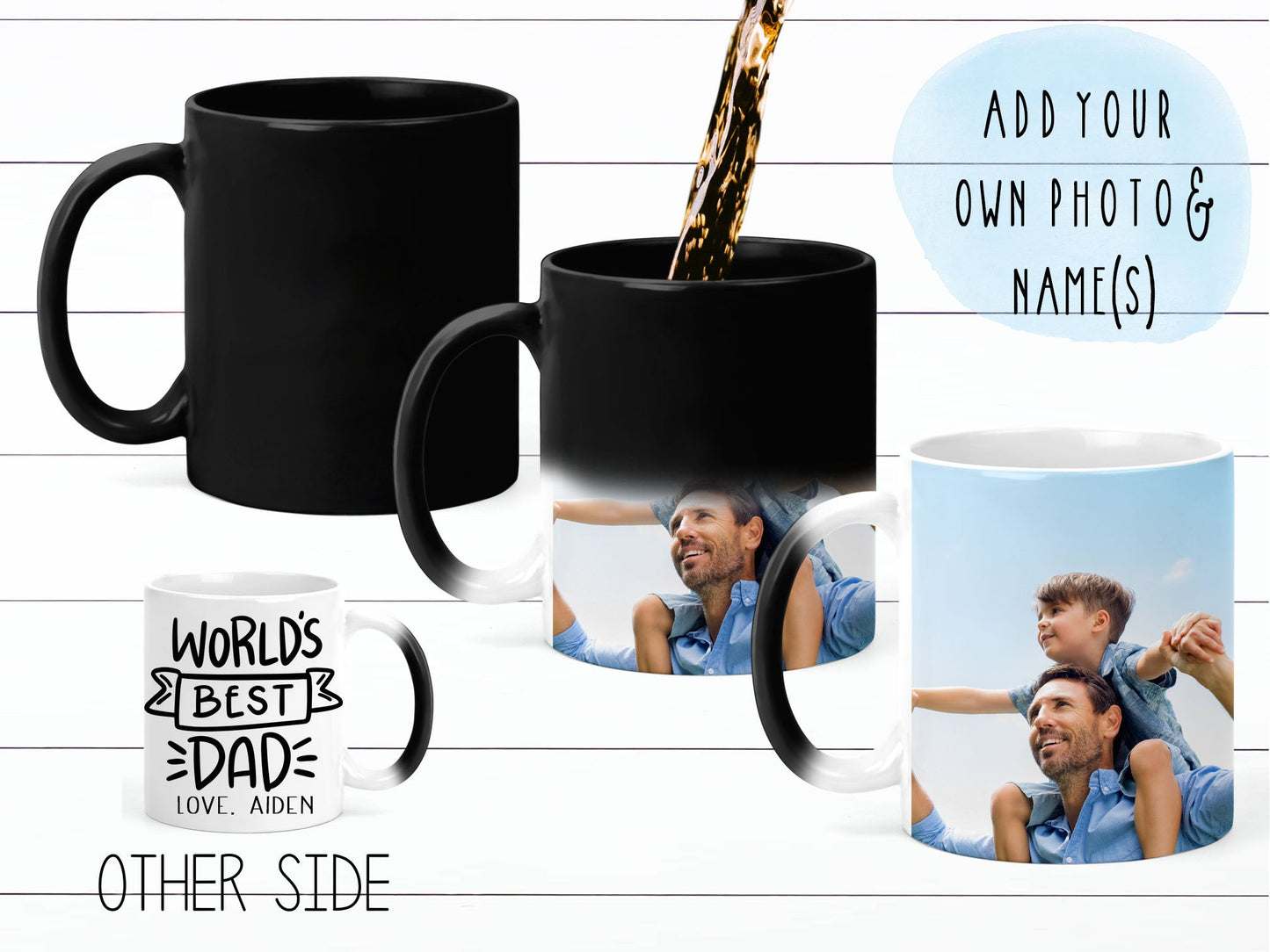 Unique Personalized Gift for Dad from Kids Color Changing Coffee Mug Fathers Day Gift Birthday Gift for Dad Gift Photo Mug World Best Dad - Squishy Cheeks