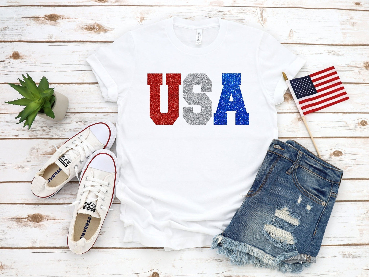 USA Shirt for Women Glitter 4th of the July Womans Shirt Plus Size Patriotic TShirt - Squishy Cheeks