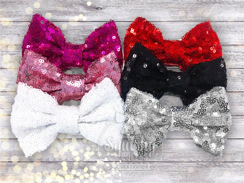 Valentine's Day Sequin Bow Hair Clips - Squishy Cheeks