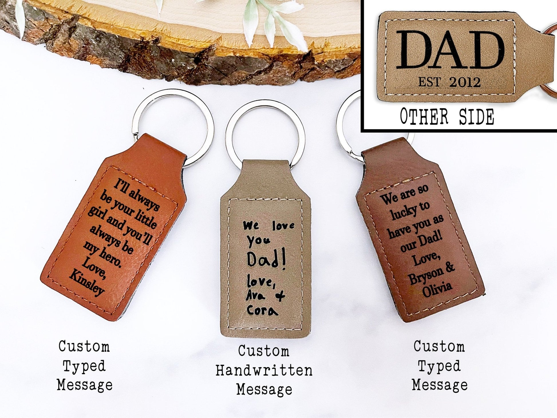 Vegan Leather Keychain Personalized for Dad - Squishy Cheeks