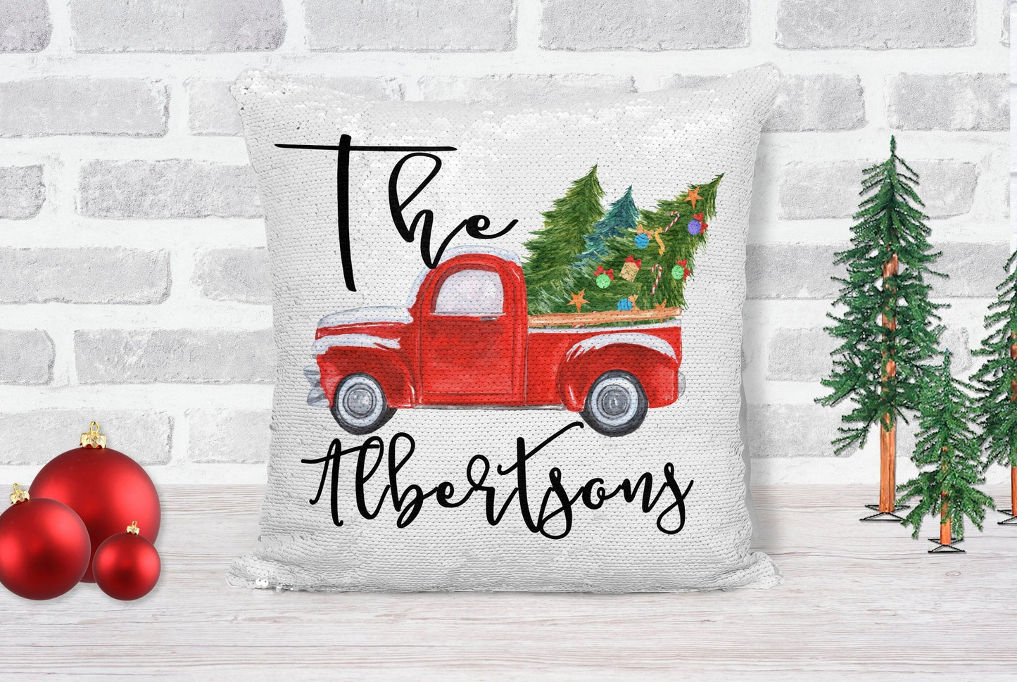 Vintage Truck Christmas Decor Personalized Christmas Pillow - Squishy Cheeks